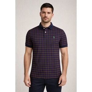 VTG Polo Ralph Lauren Mens Navy Plaid Short Sleeve Shirt Size M